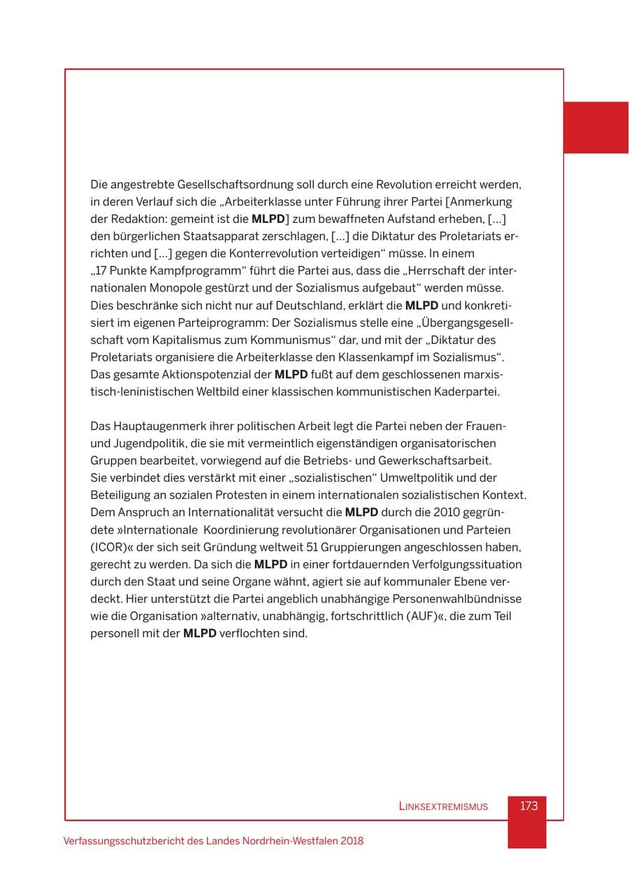 Seite 174 des Verfassungsschutzbericht 2018 Nordrhein-Westfalen