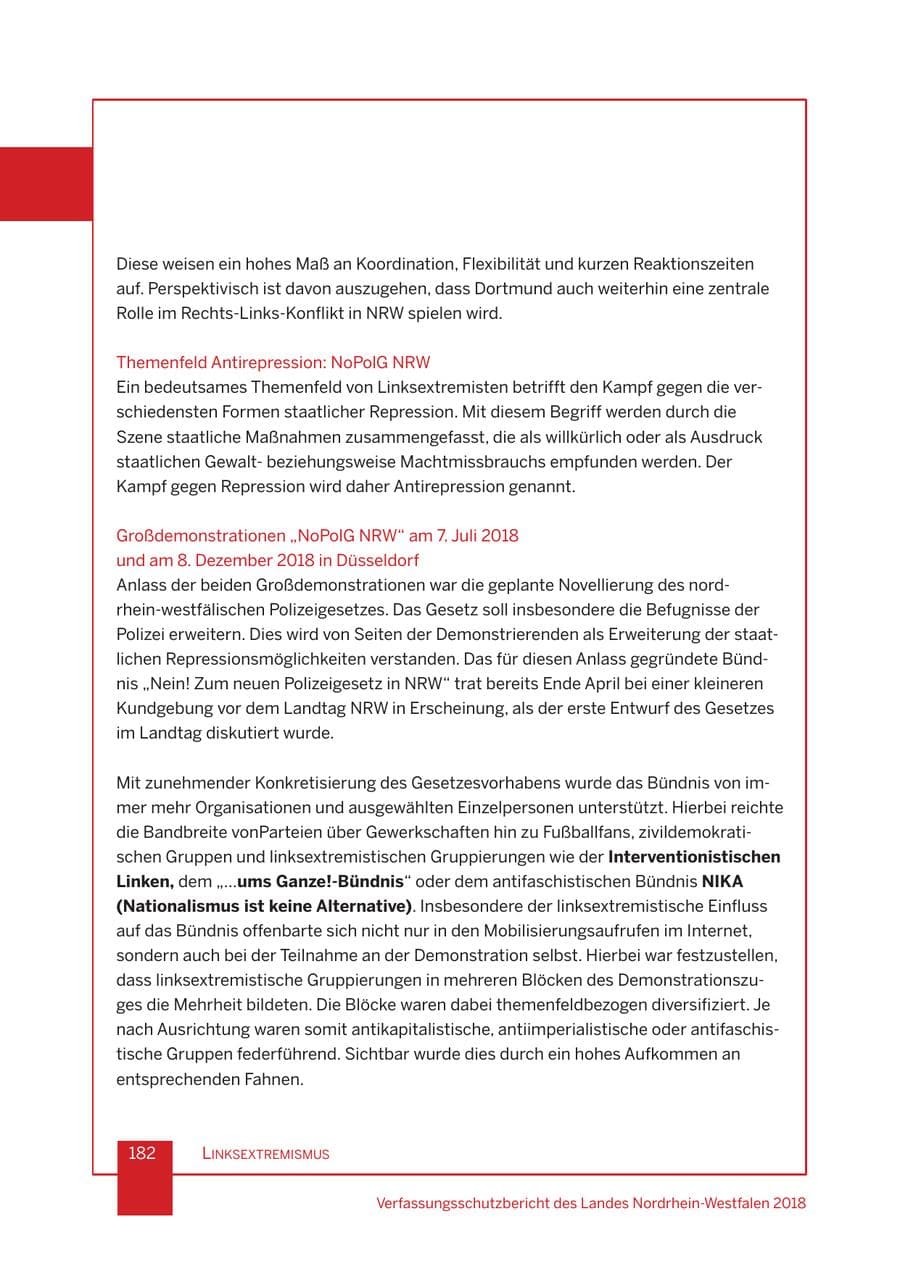 Seite 183 des Verfassungsschutzbericht 2018 Nordrhein-Westfalen