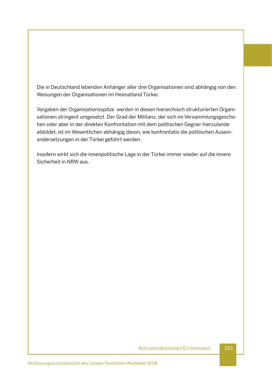 Seite 194 des Verfassungsschutzbericht 2018 Nordrhein-Westfalen