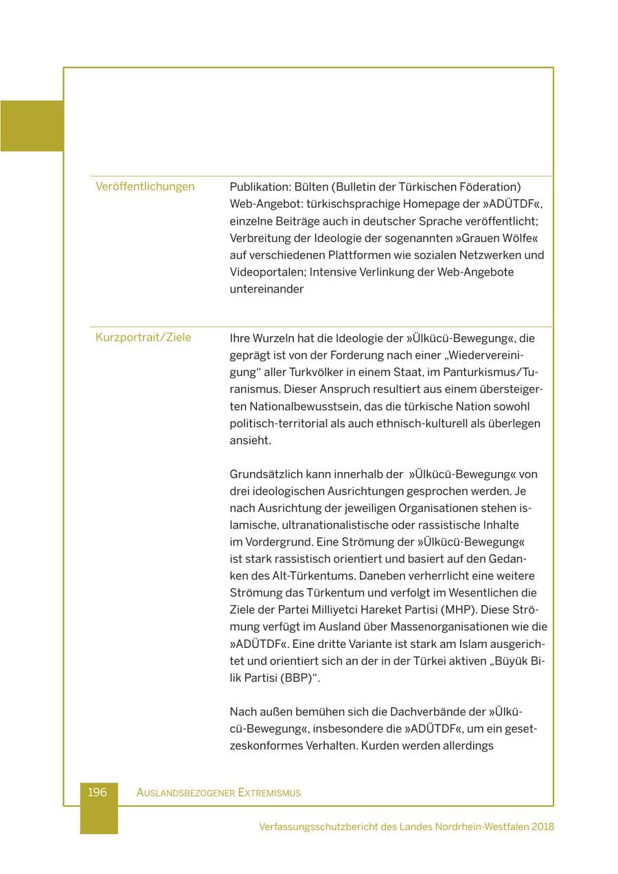 Seite 197 des Verfassungsschutzbericht 2018 Nordrhein-Westfalen