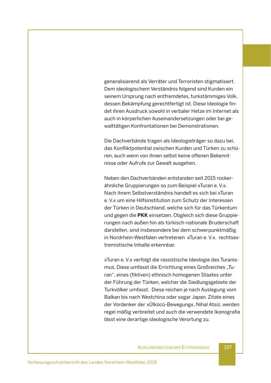Seite 198 des Verfassungsschutzbericht 2018 Nordrhein-Westfalen