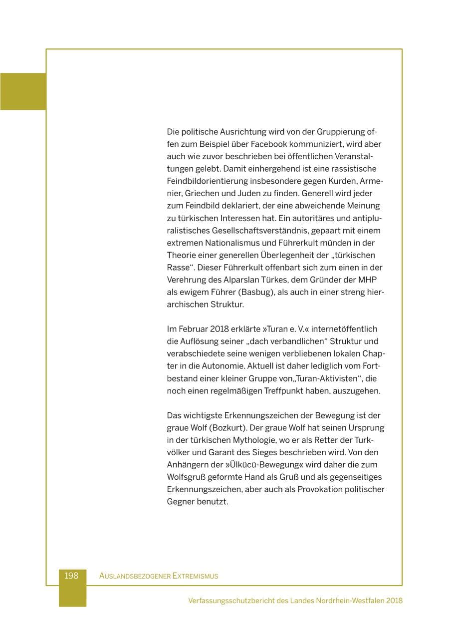 Seite 199 des Verfassungsschutzbericht 2018 Nordrhein-Westfalen