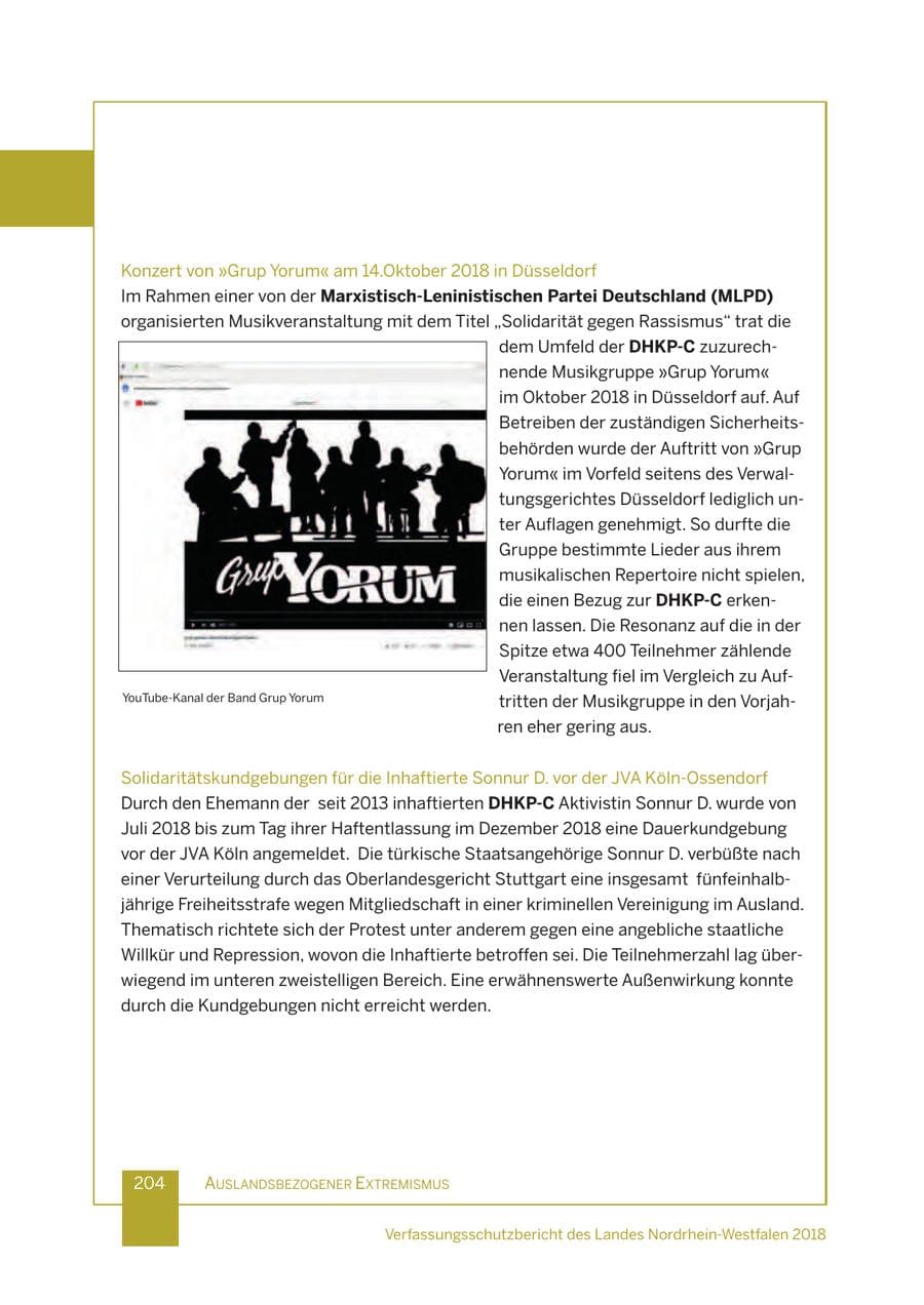 Seite 205 des Verfassungsschutzbericht 2018 Nordrhein-Westfalen