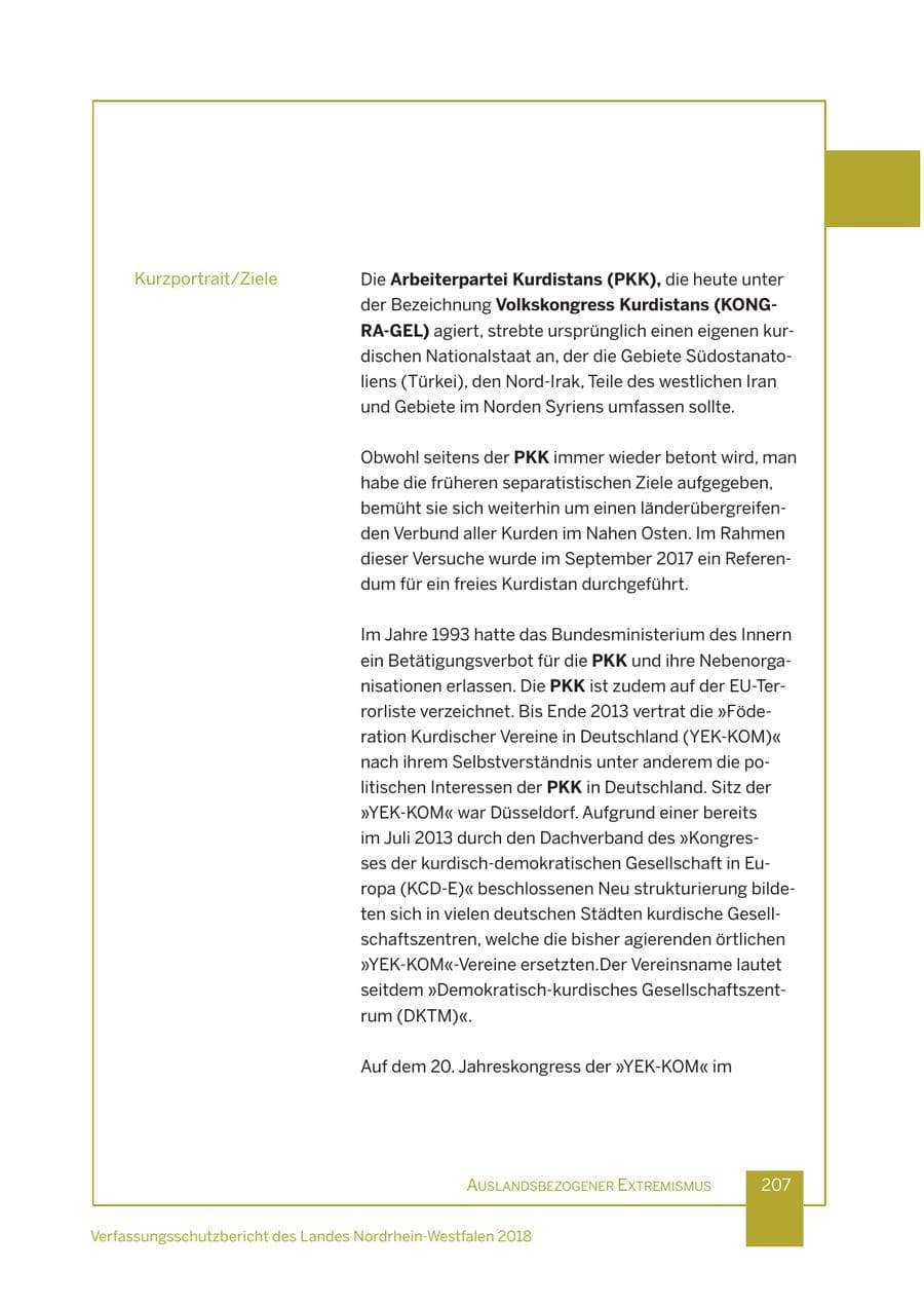 Seite 208 des Verfassungsschutzbericht 2018 Nordrhein-Westfalen
