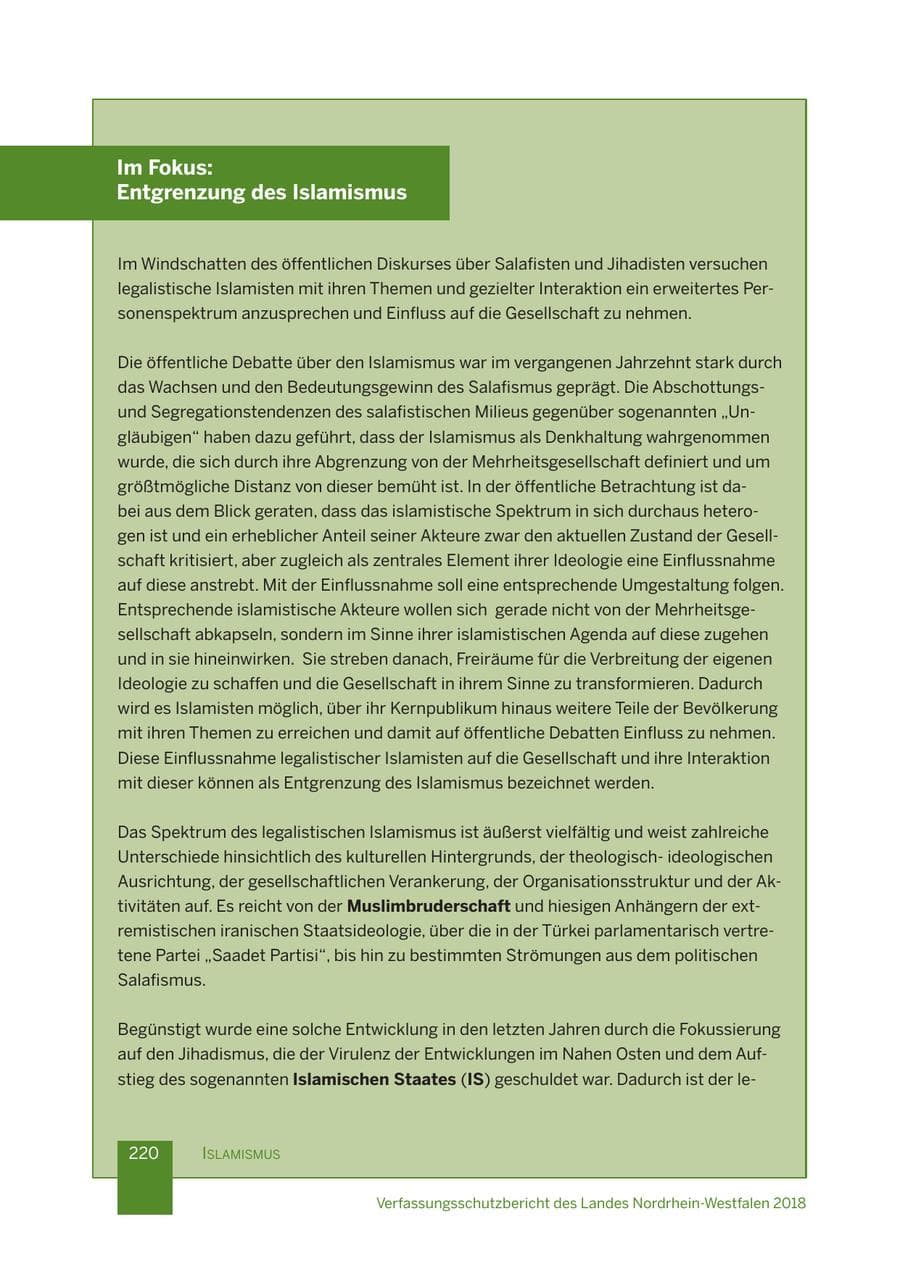 Seite 221 des Verfassungsschutzbericht 2018 Nordrhein-Westfalen