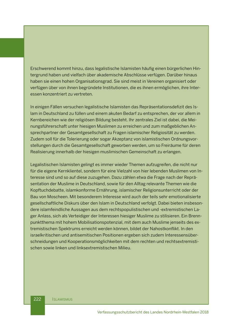 Seite 223 des Verfassungsschutzbericht 2018 Nordrhein-Westfalen