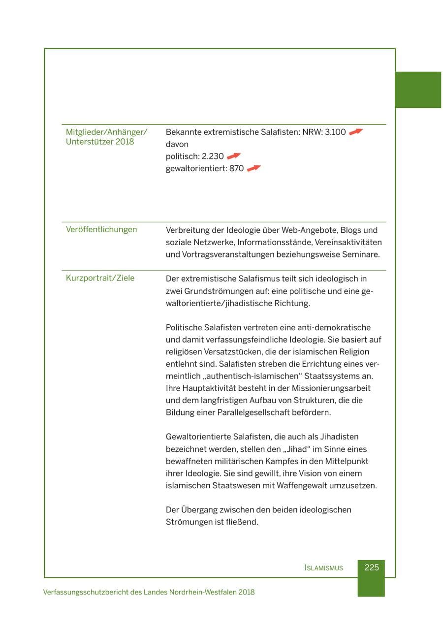 Seite 226 des Verfassungsschutzbericht 2018 Nordrhein-Westfalen