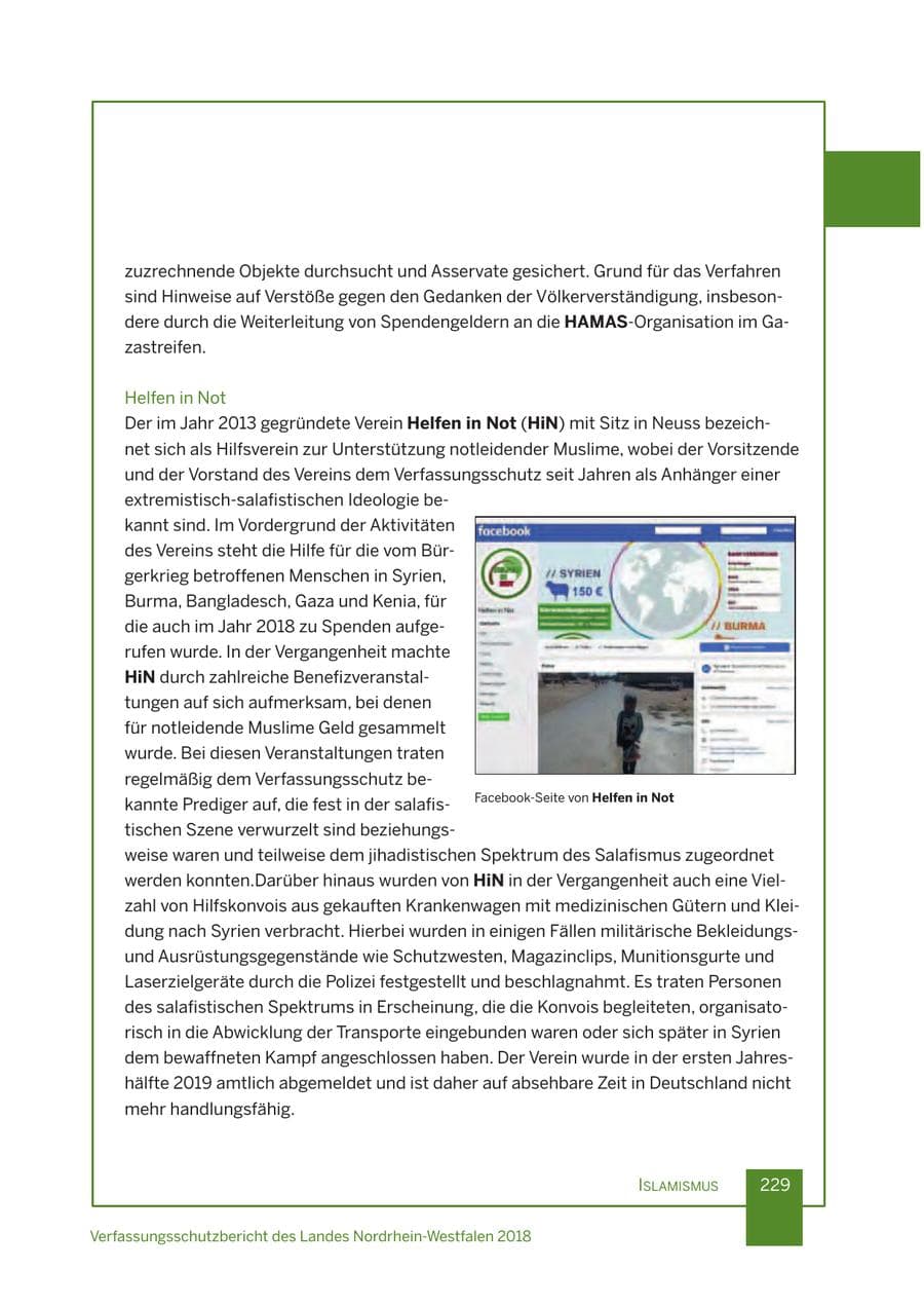 Seite 230 des Verfassungsschutzbericht 2018 Nordrhein-Westfalen