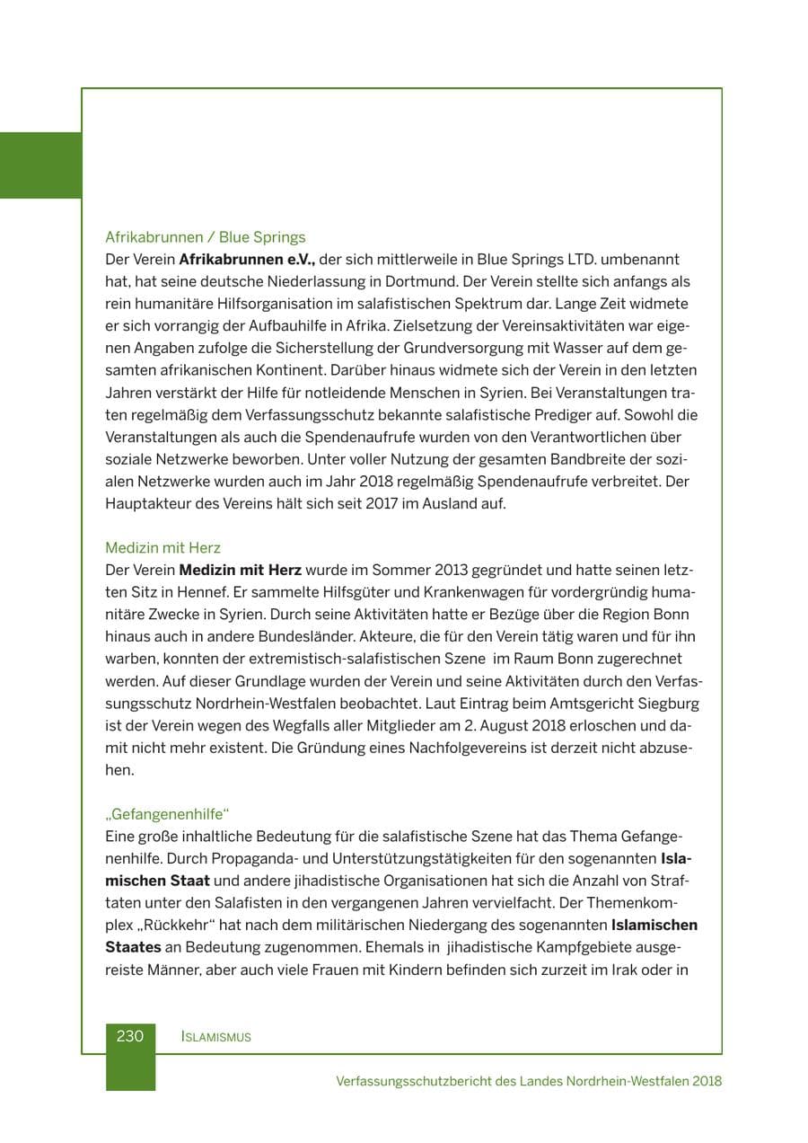Seite 231 des Verfassungsschutzbericht 2018 Nordrhein-Westfalen