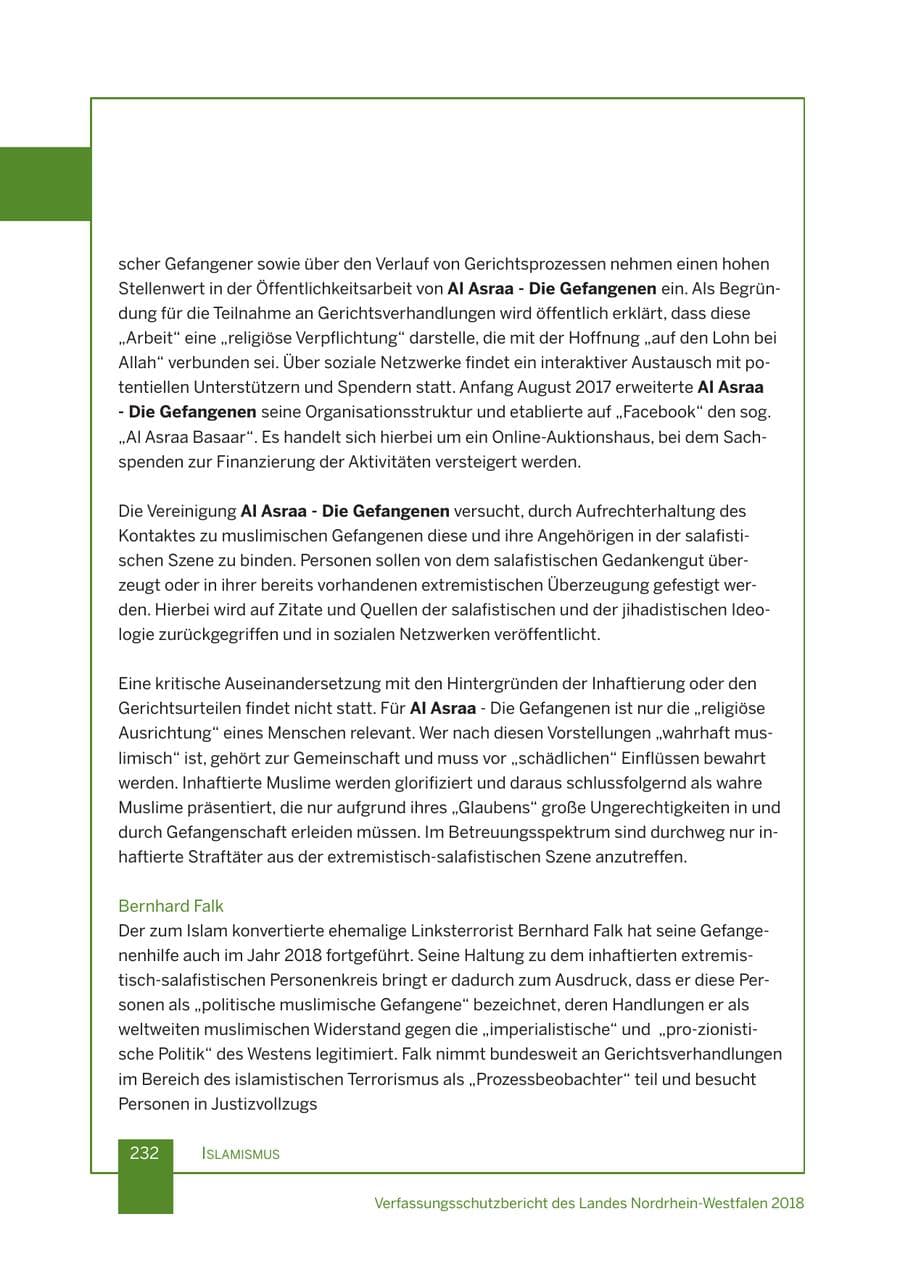 Seite 233 des Verfassungsschutzbericht 2018 Nordrhein-Westfalen