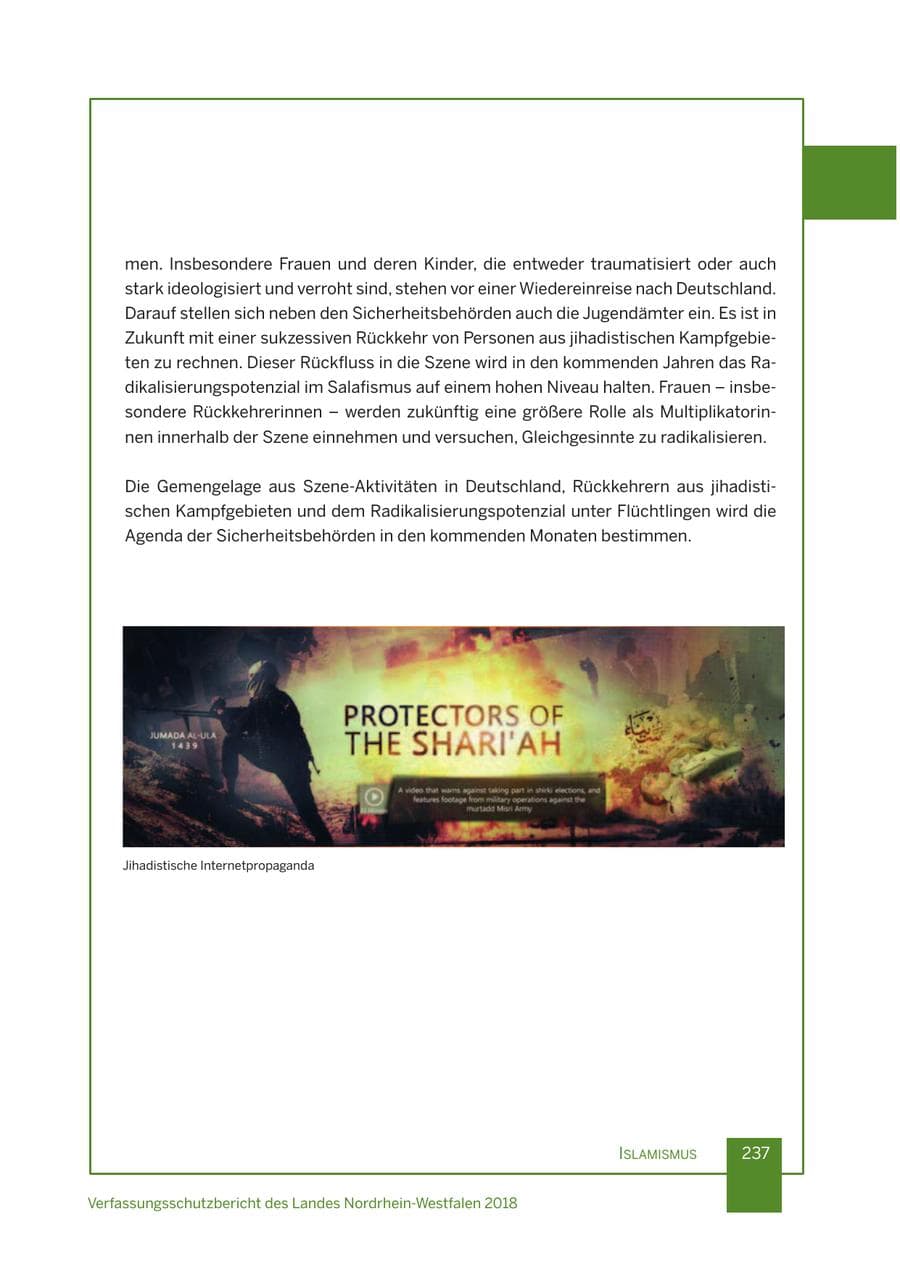 Seite 238 des Verfassungsschutzbericht 2018 Nordrhein-Westfalen