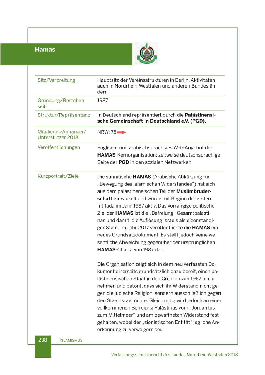 Seite 239 des Verfassungsschutzbericht 2018 Nordrhein-Westfalen