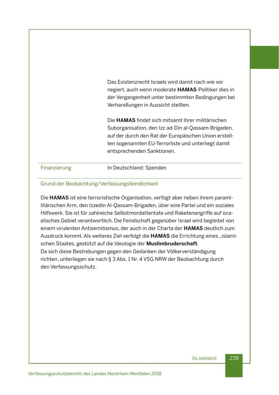 Seite 240 des Verfassungsschutzbericht 2018 Nordrhein-Westfalen