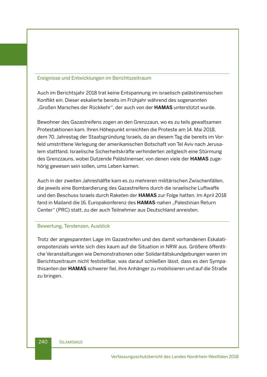 Seite 241 des Verfassungsschutzbericht 2018 Nordrhein-Westfalen