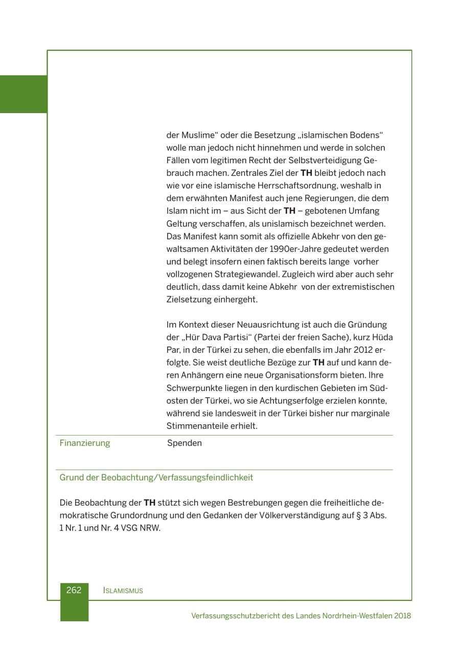 Seite 263 des Verfassungsschutzbericht 2018 Nordrhein-Westfalen