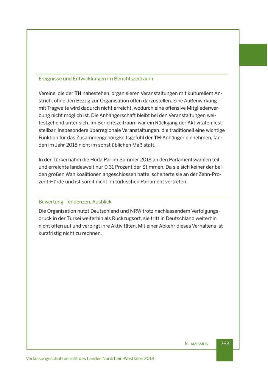 Seite 264 des Verfassungsschutzbericht 2018 Nordrhein-Westfalen