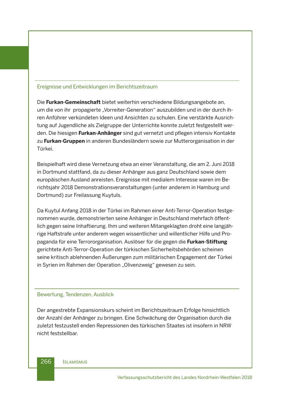 Seite 267 des Verfassungsschutzbericht 2018 Nordrhein-Westfalen