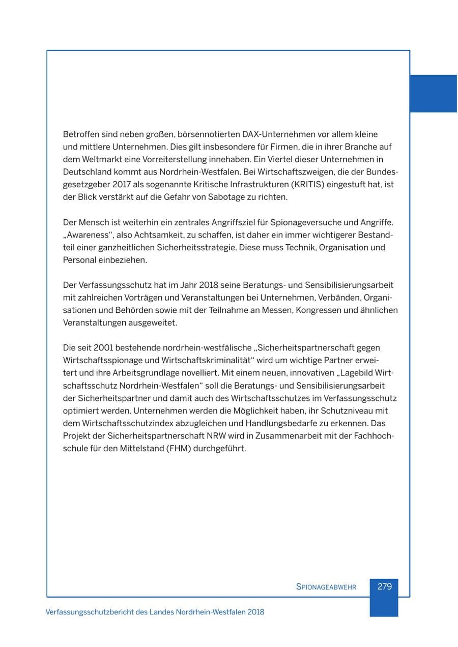 Seite 280 des Verfassungsschutzbericht 2018 Nordrhein-Westfalen