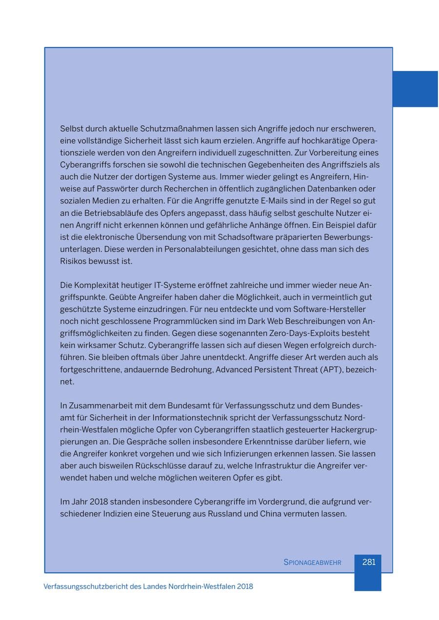 Seite 282 des Verfassungsschutzbericht 2018 Nordrhein-Westfalen