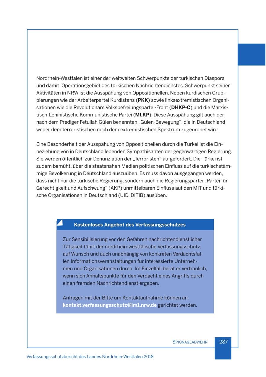 Seite 288 des Verfassungsschutzbericht 2018 Nordrhein-Westfalen