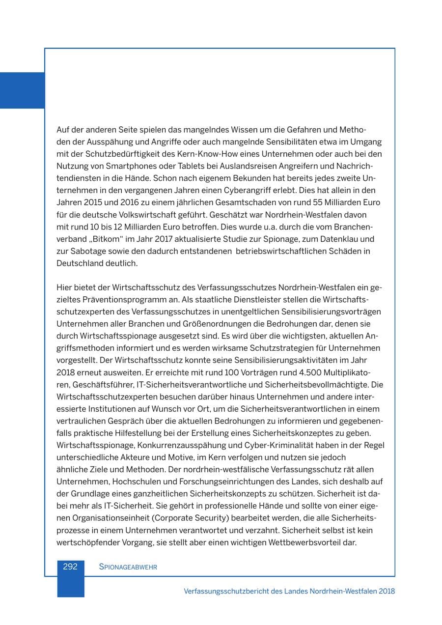 Seite 293 des Verfassungsschutzbericht 2018 Nordrhein-Westfalen