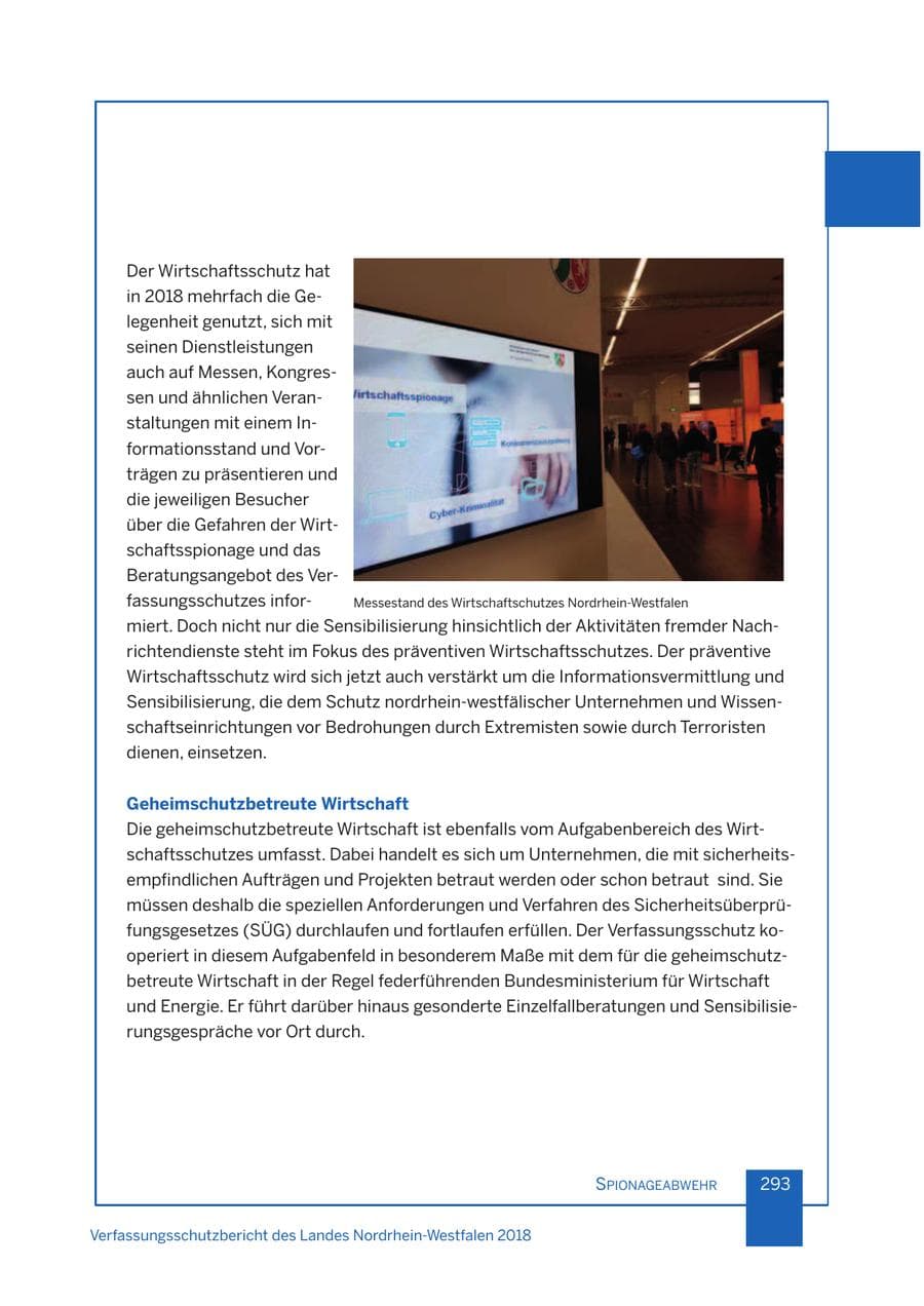 Seite 294 des Verfassungsschutzbericht 2018 Nordrhein-Westfalen