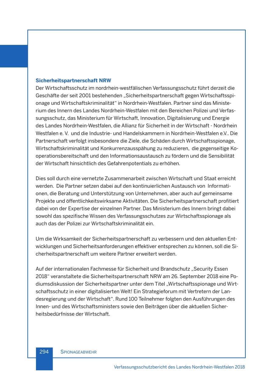 Seite 295 des Verfassungsschutzbericht 2018 Nordrhein-Westfalen