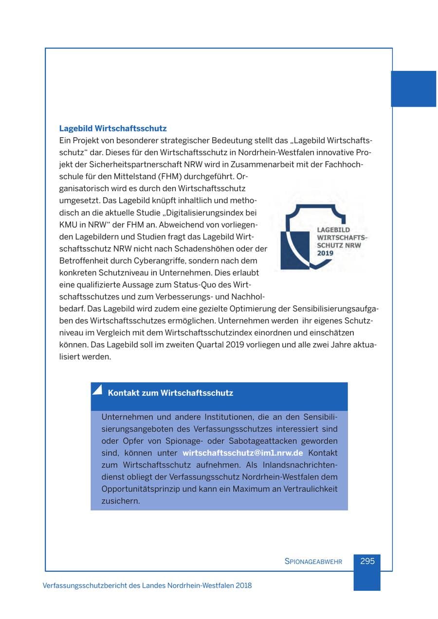 Seite 296 des Verfassungsschutzbericht 2018 Nordrhein-Westfalen