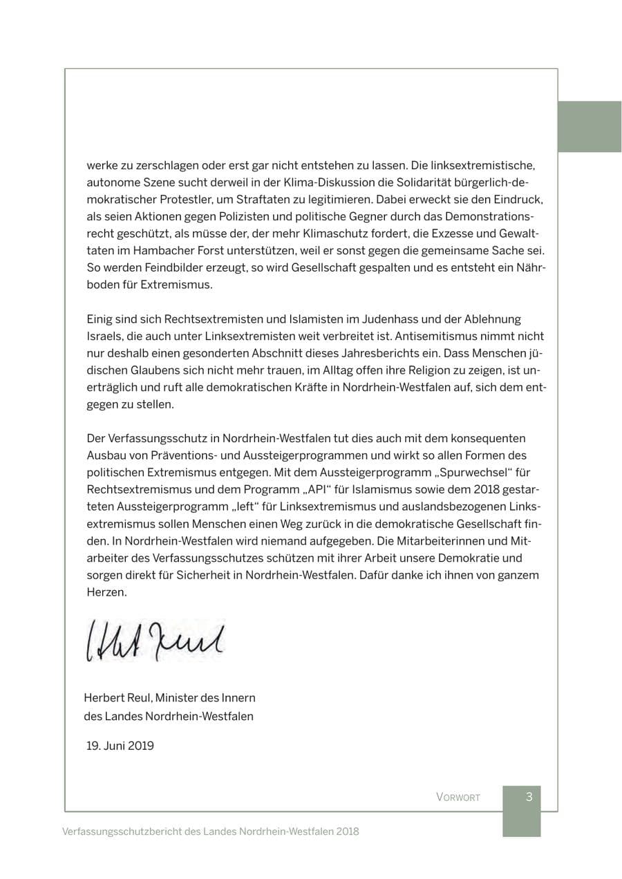 Seite 4 des Verfassungsschutzbericht 2018 Nordrhein-Westfalen