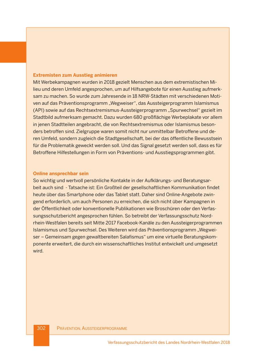 Seite 303 des Verfassungsschutzbericht 2018 Nordrhein-Westfalen