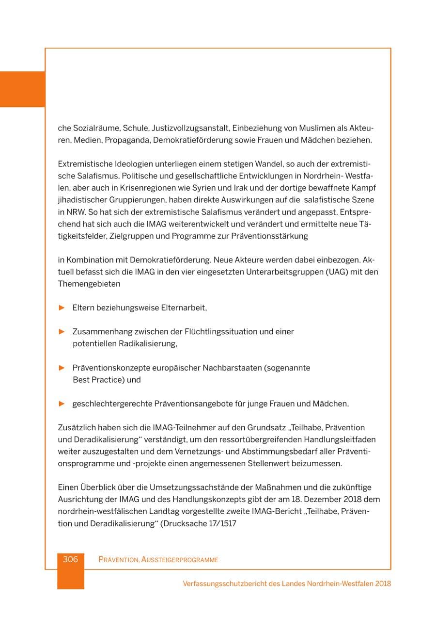 Seite 307 des Verfassungsschutzbericht 2018 Nordrhein-Westfalen