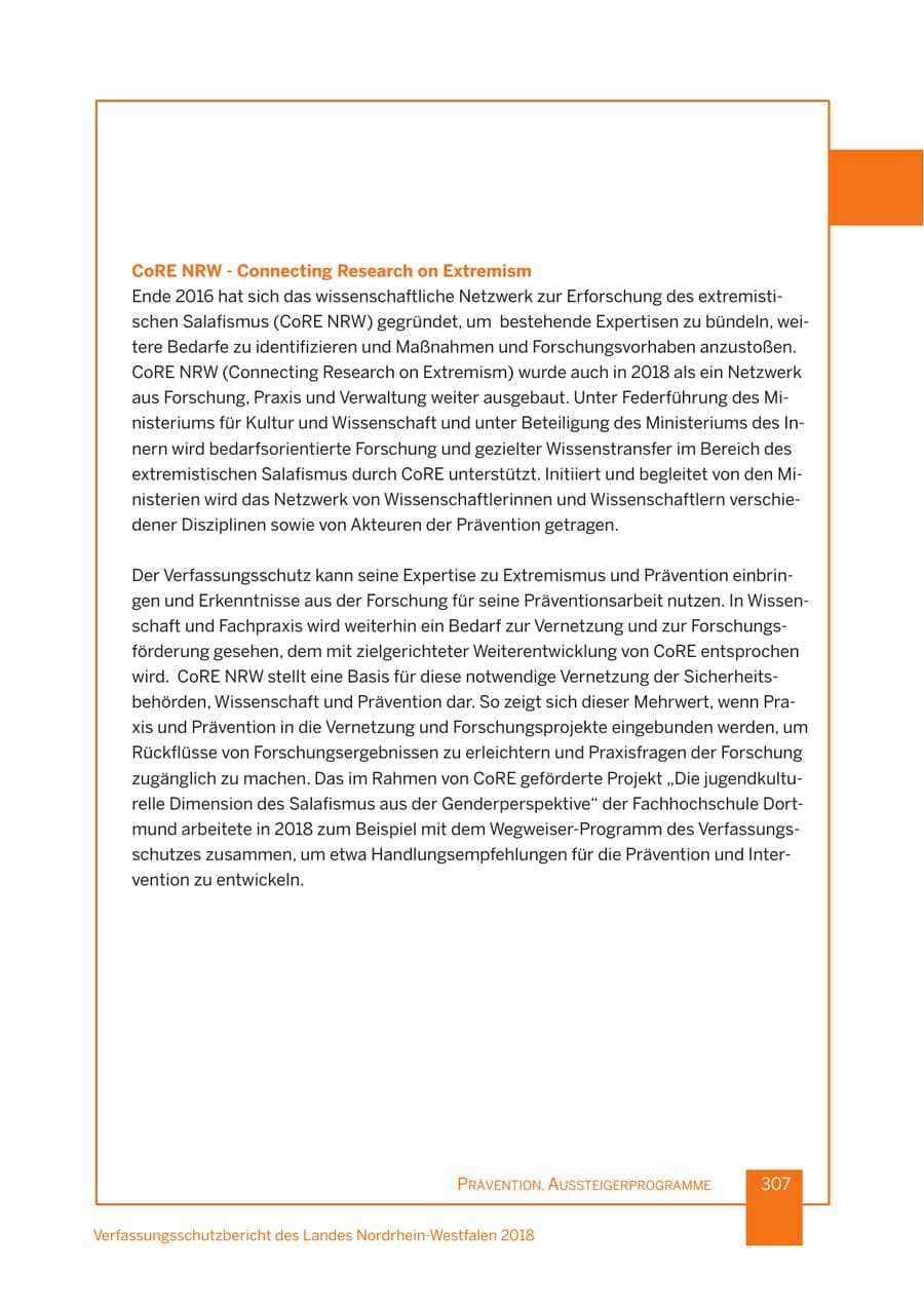 Seite 308 des Verfassungsschutzbericht 2018 Nordrhein-Westfalen
