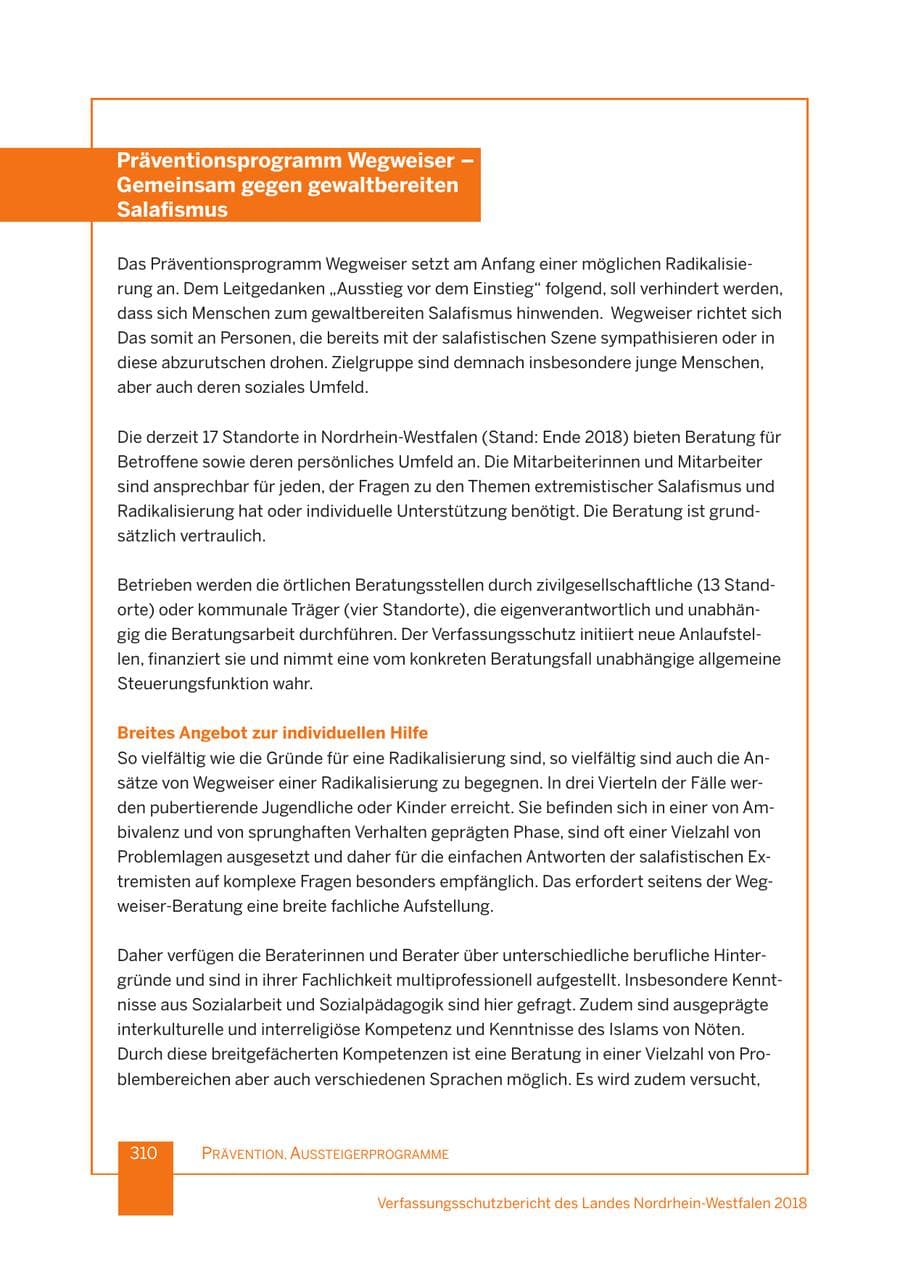 Seite 311 des Verfassungsschutzbericht 2018 Nordrhein-Westfalen