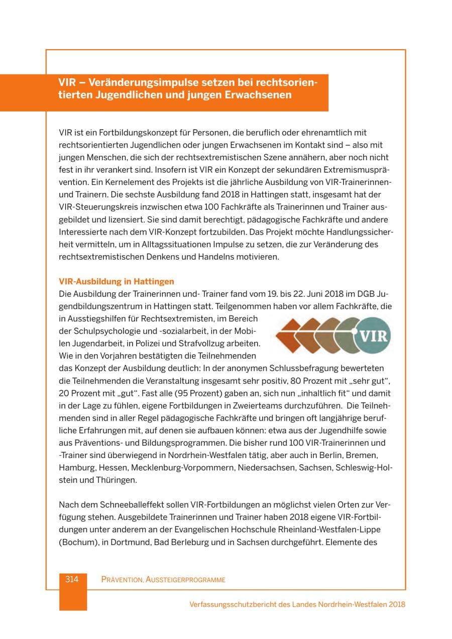 Seite 315 des Verfassungsschutzbericht 2018 Nordrhein-Westfalen