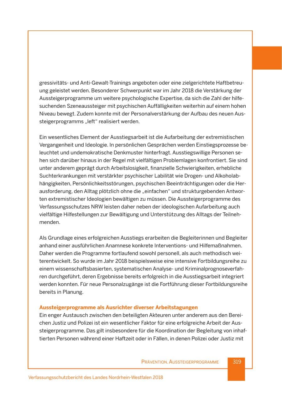Seite 320 des Verfassungsschutzbericht 2018 Nordrhein-Westfalen