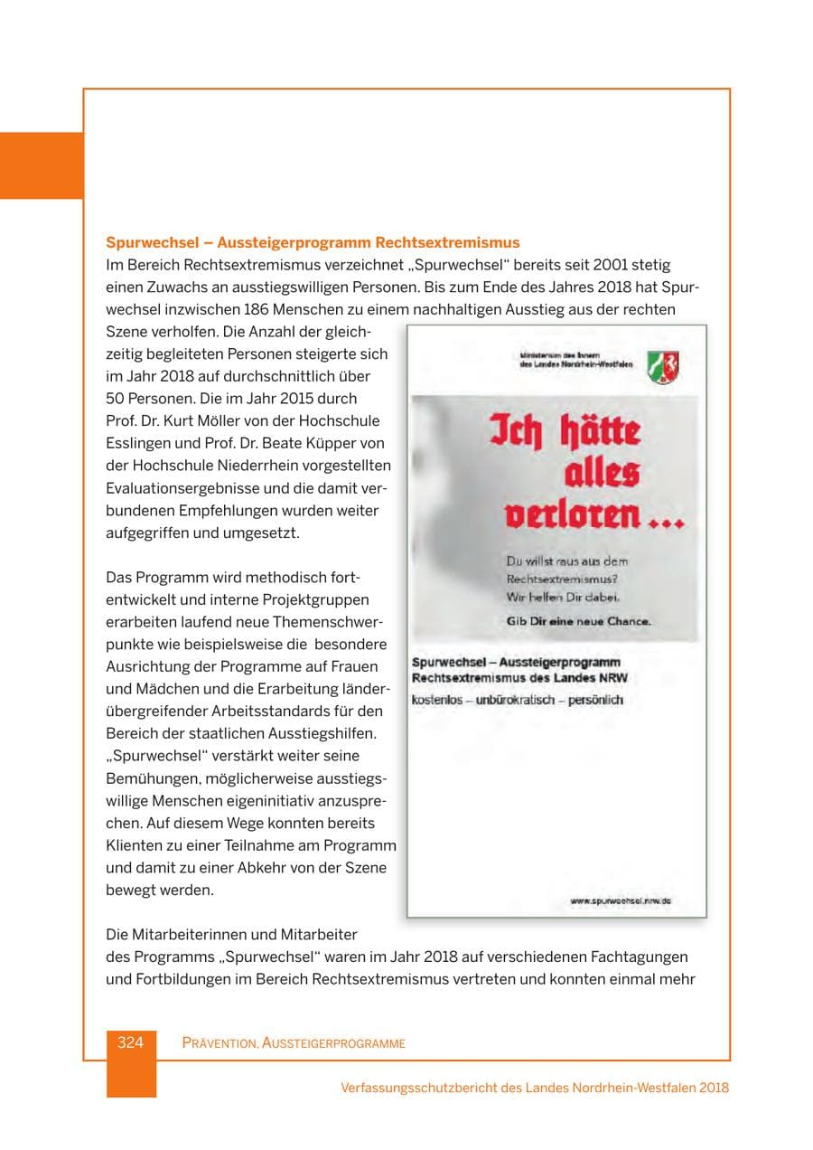 Seite 325 des Verfassungsschutzbericht 2018 Nordrhein-Westfalen