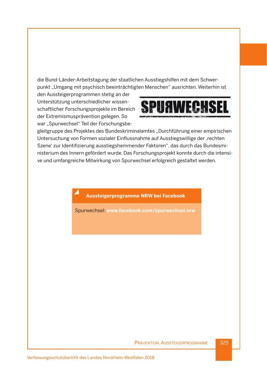 Seite 326 des Verfassungsschutzbericht 2018 Nordrhein-Westfalen