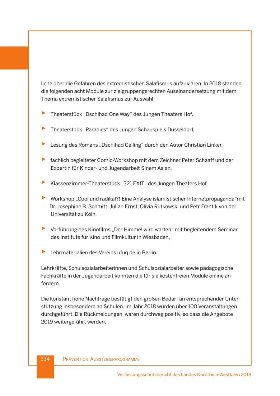 Seite 335 des Verfassungsschutzbericht 2018 Nordrhein-Westfalen