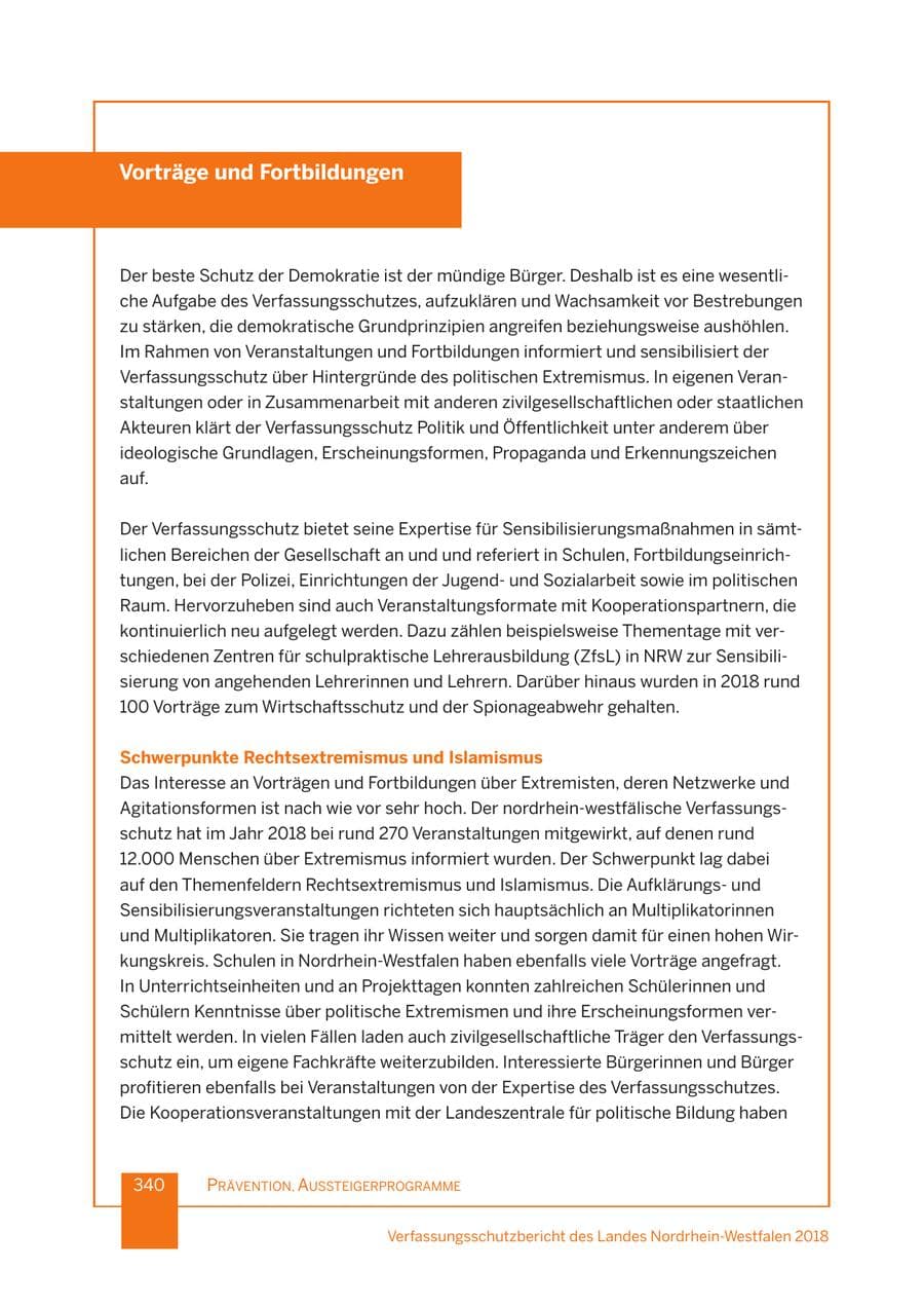 Seite 341 des Verfassungsschutzbericht 2018 Nordrhein-Westfalen