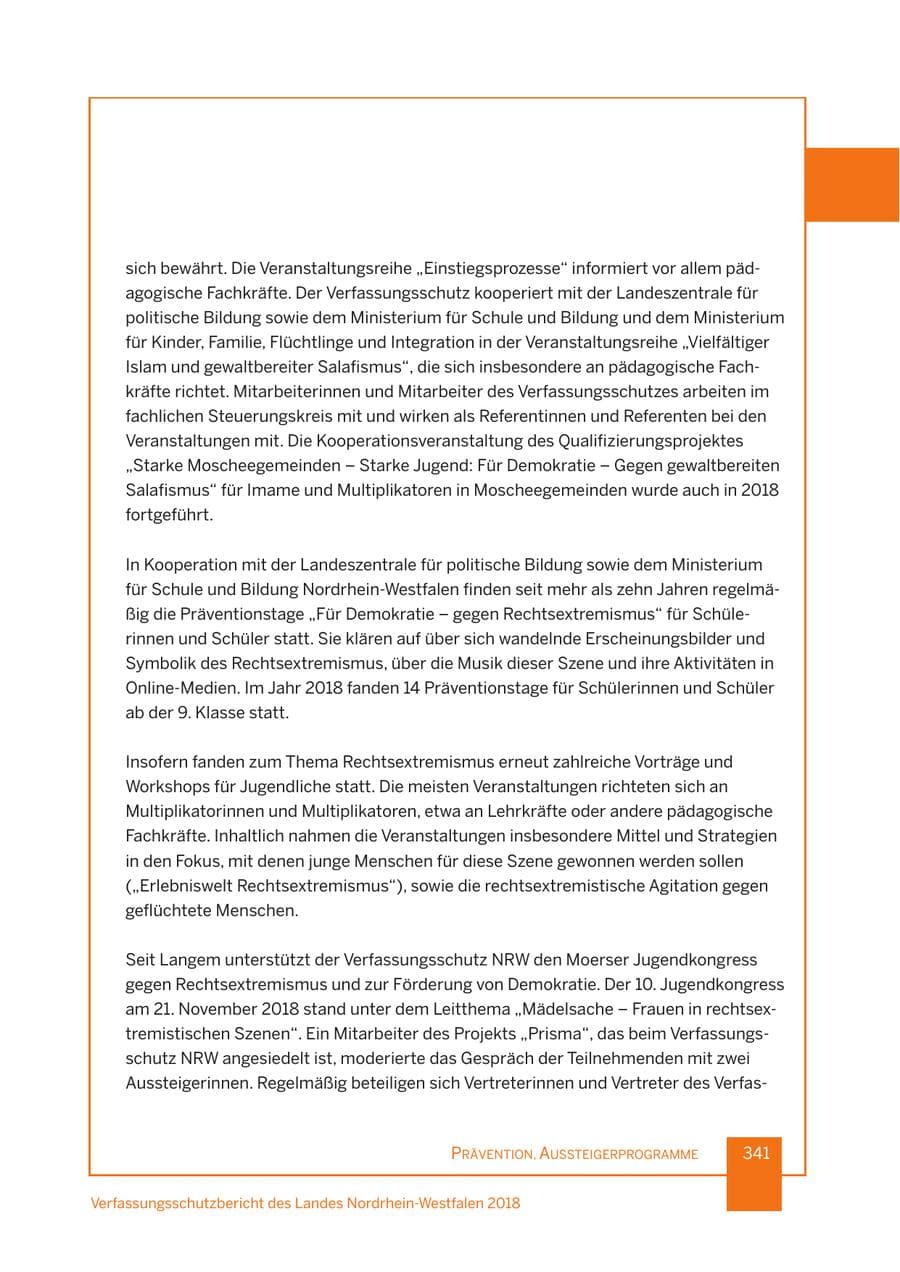 Seite 342 des Verfassungsschutzbericht 2018 Nordrhein-Westfalen