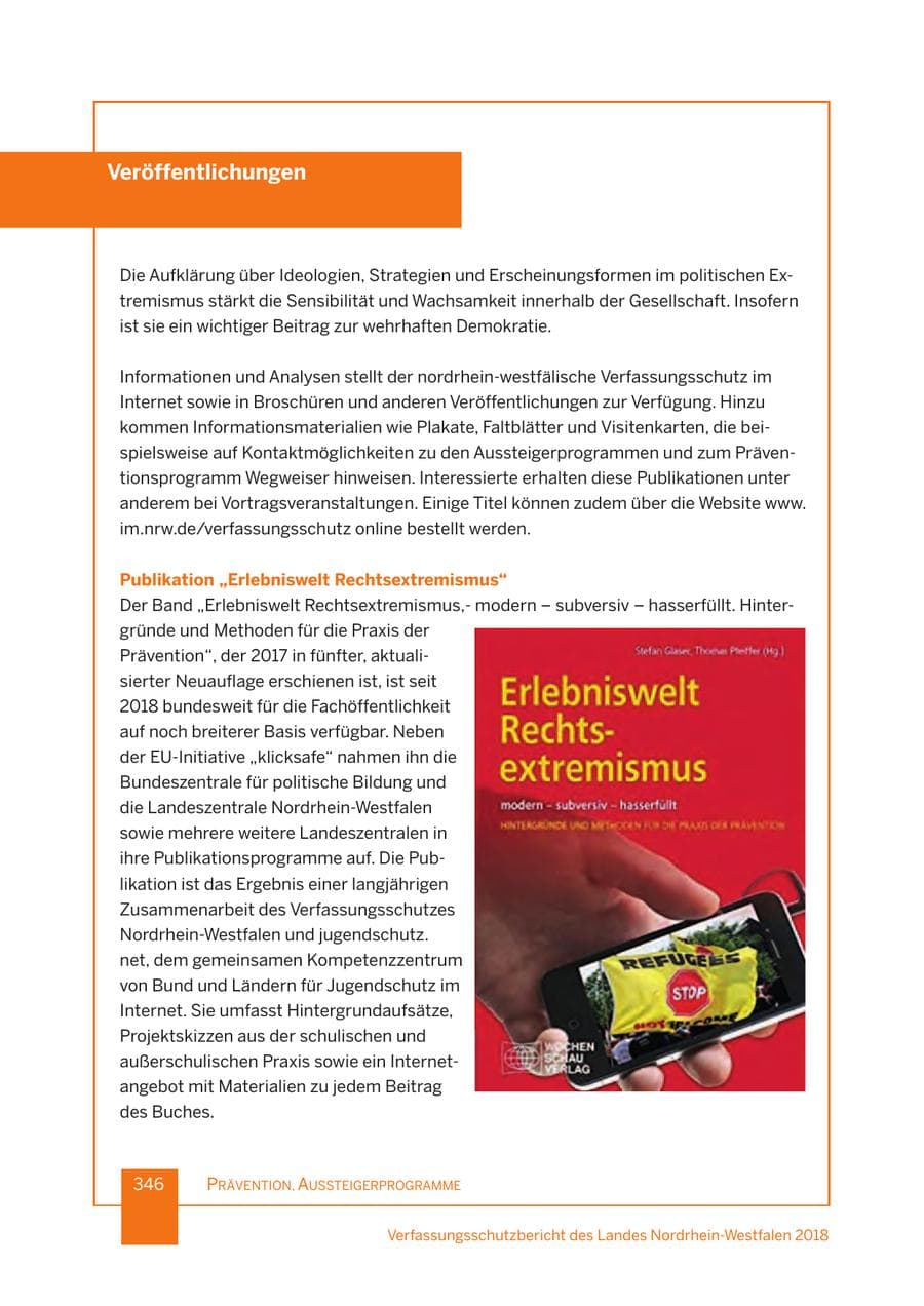 Seite 347 des Verfassungsschutzbericht 2018 Nordrhein-Westfalen