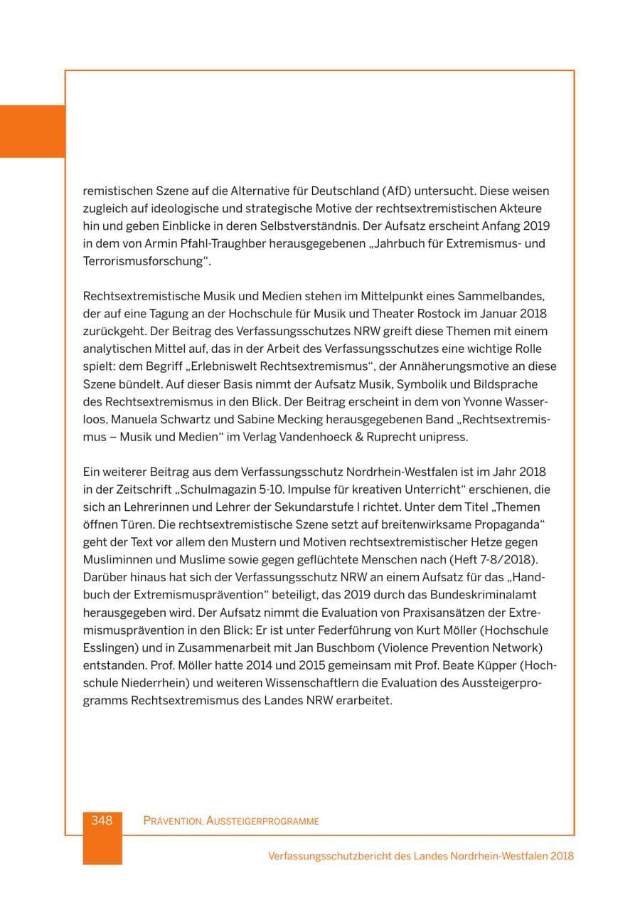 Seite 349 des Verfassungsschutzbericht 2018 Nordrhein-Westfalen