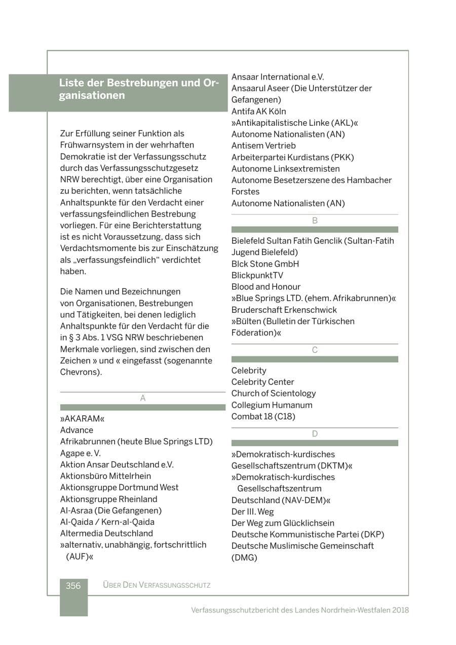 Seite 357 des Verfassungsschutzbericht 2018 Nordrhein-Westfalen