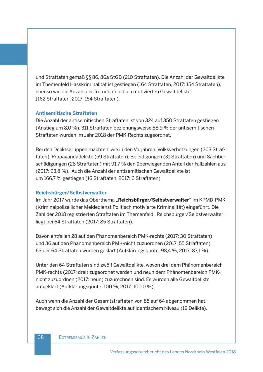 Seite 39 des Verfassungsschutzbericht 2018 Nordrhein-Westfalen