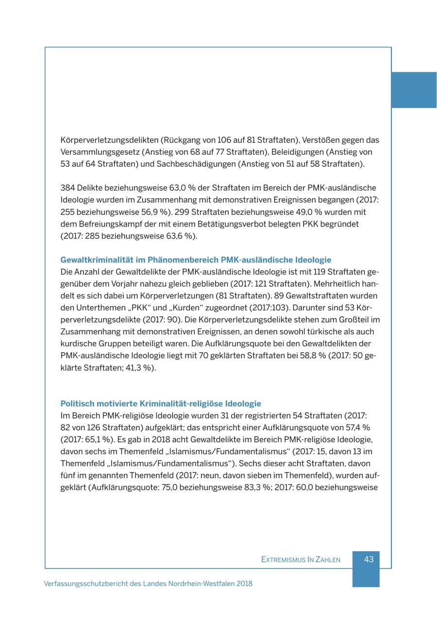 Seite 44 des Verfassungsschutzbericht 2018 Nordrhein-Westfalen