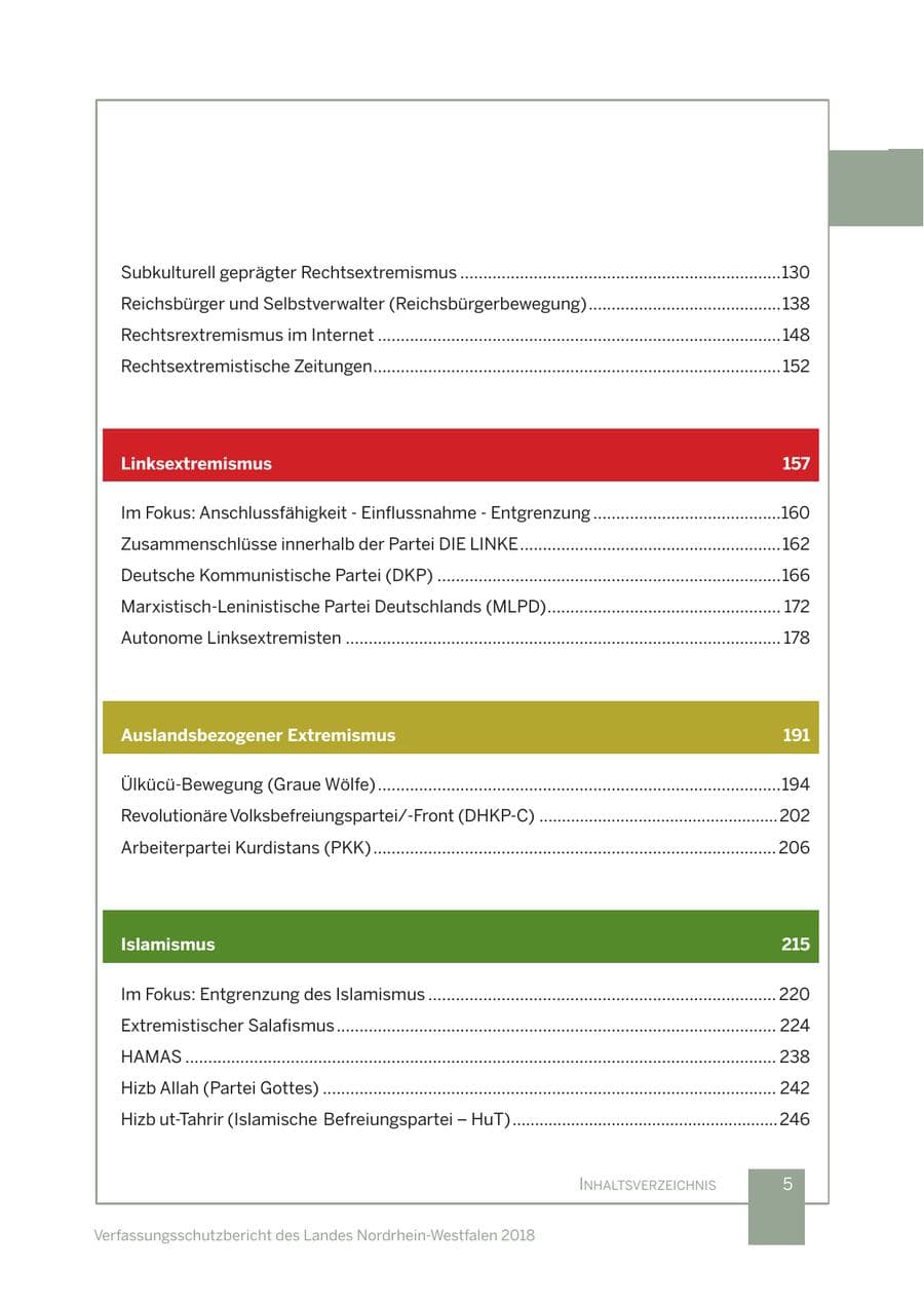 Seite 6 des Verfassungsschutzbericht 2018 Nordrhein-Westfalen
