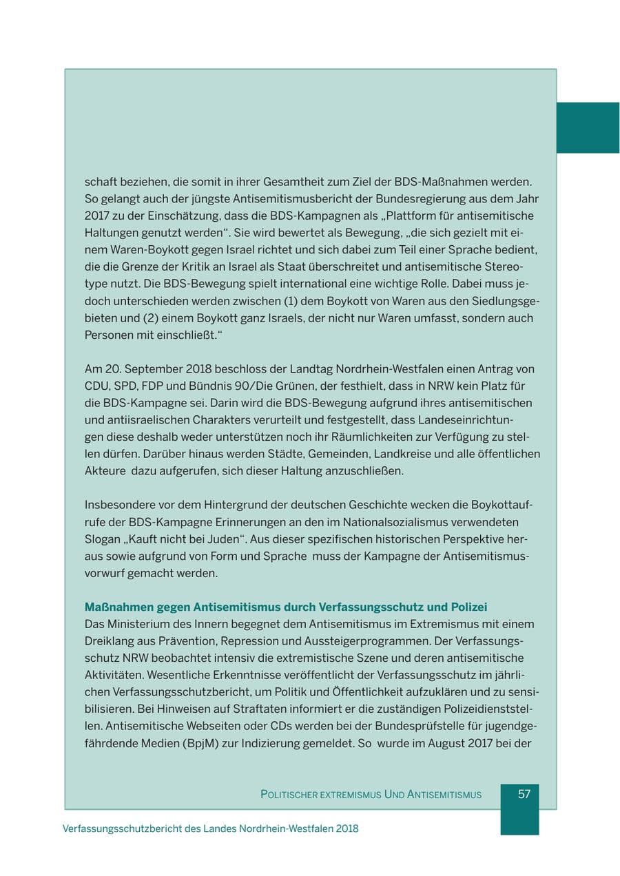Seite 58 des Verfassungsschutzbericht 2018 Nordrhein-Westfalen