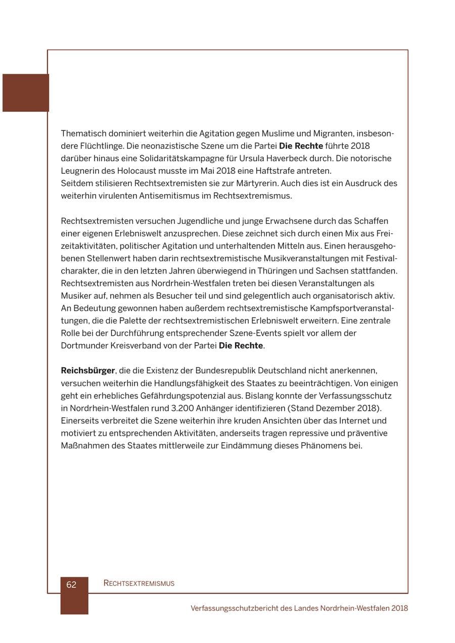 Seite 63 des Verfassungsschutzbericht 2018 Nordrhein-Westfalen