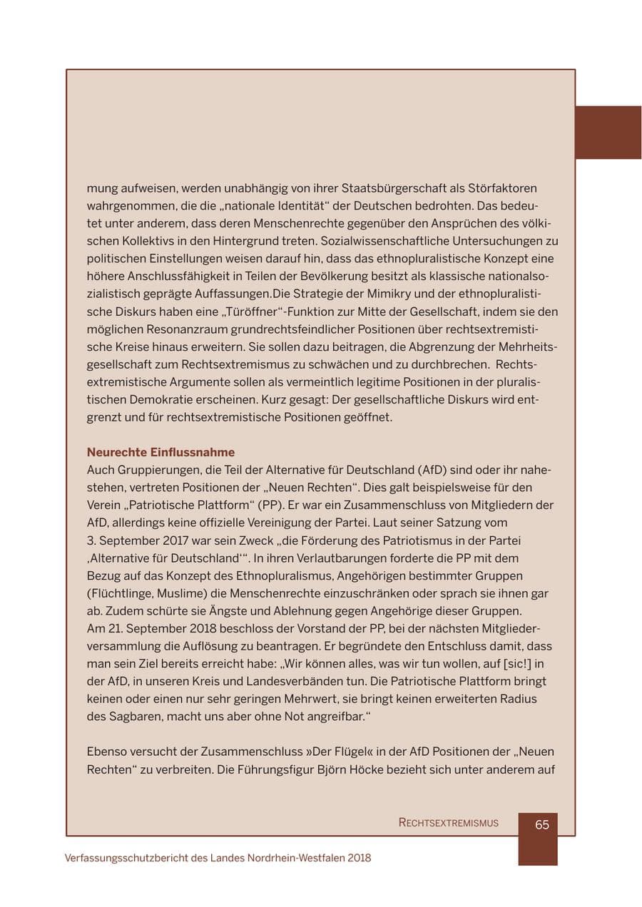 Seite 66 des Verfassungsschutzbericht 2018 Nordrhein-Westfalen