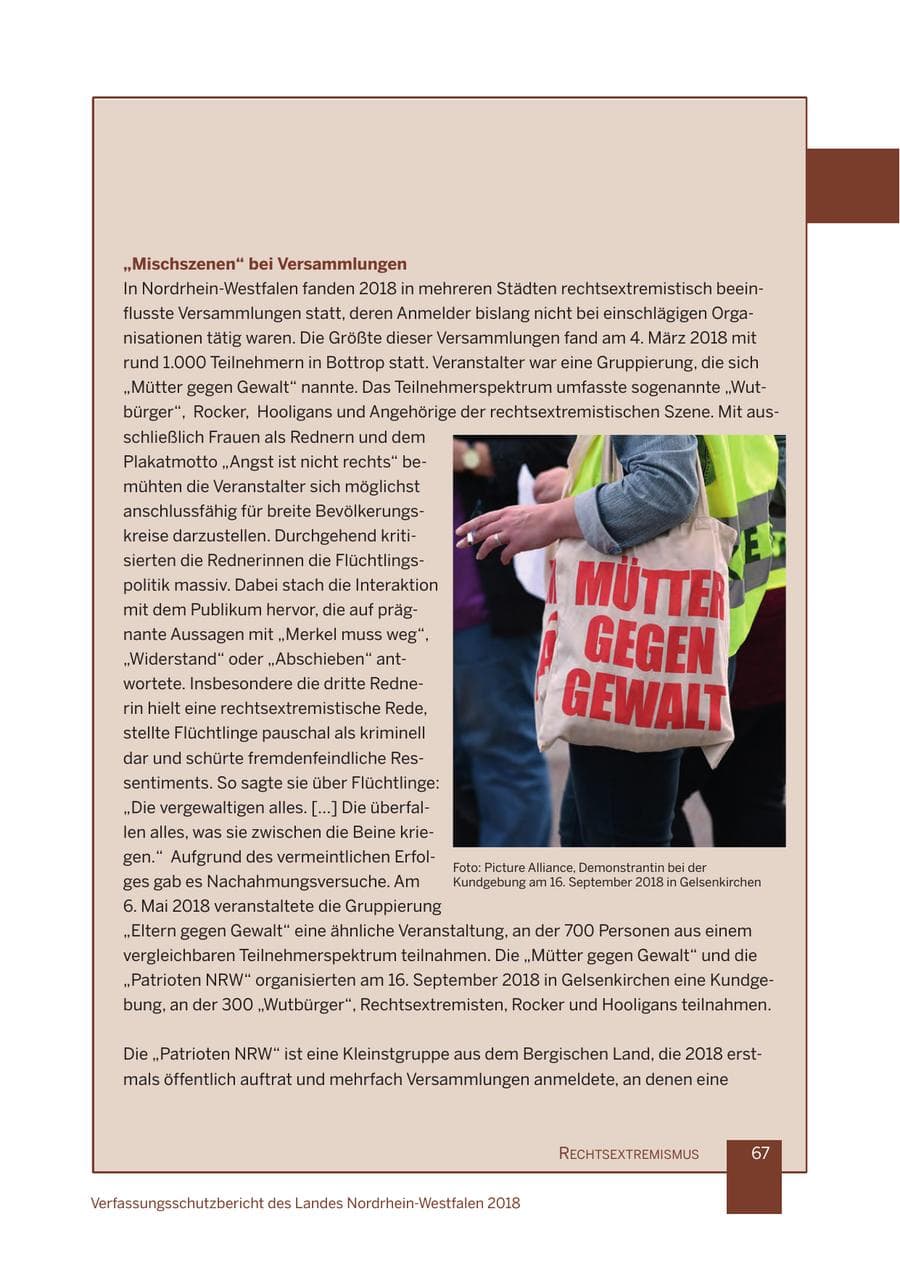 Seite 68 des Verfassungsschutzbericht 2018 Nordrhein-Westfalen